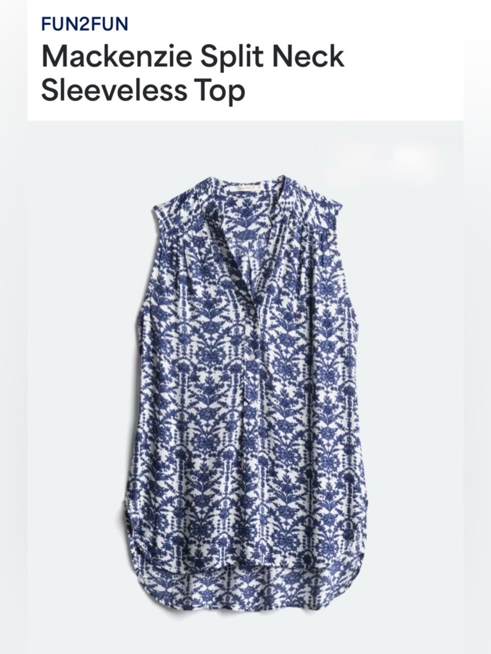Fun2Fun Mackenzie Split Neck Sleeveless Top - Blue & White. Sz S